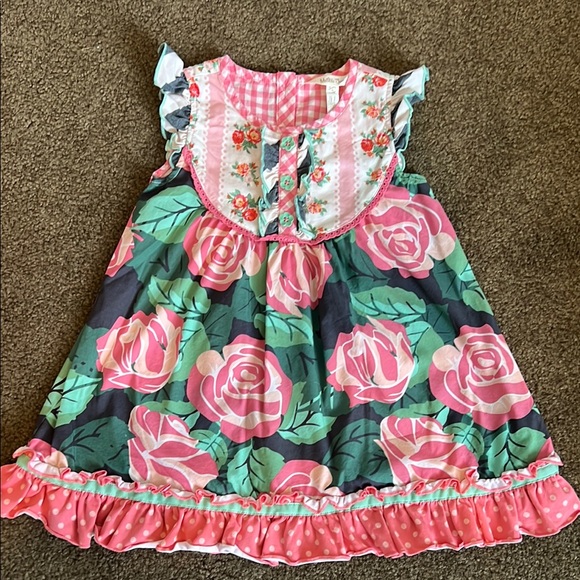 Pink and Green Floral Cap Sleeve Dress - Picture 1 of 3